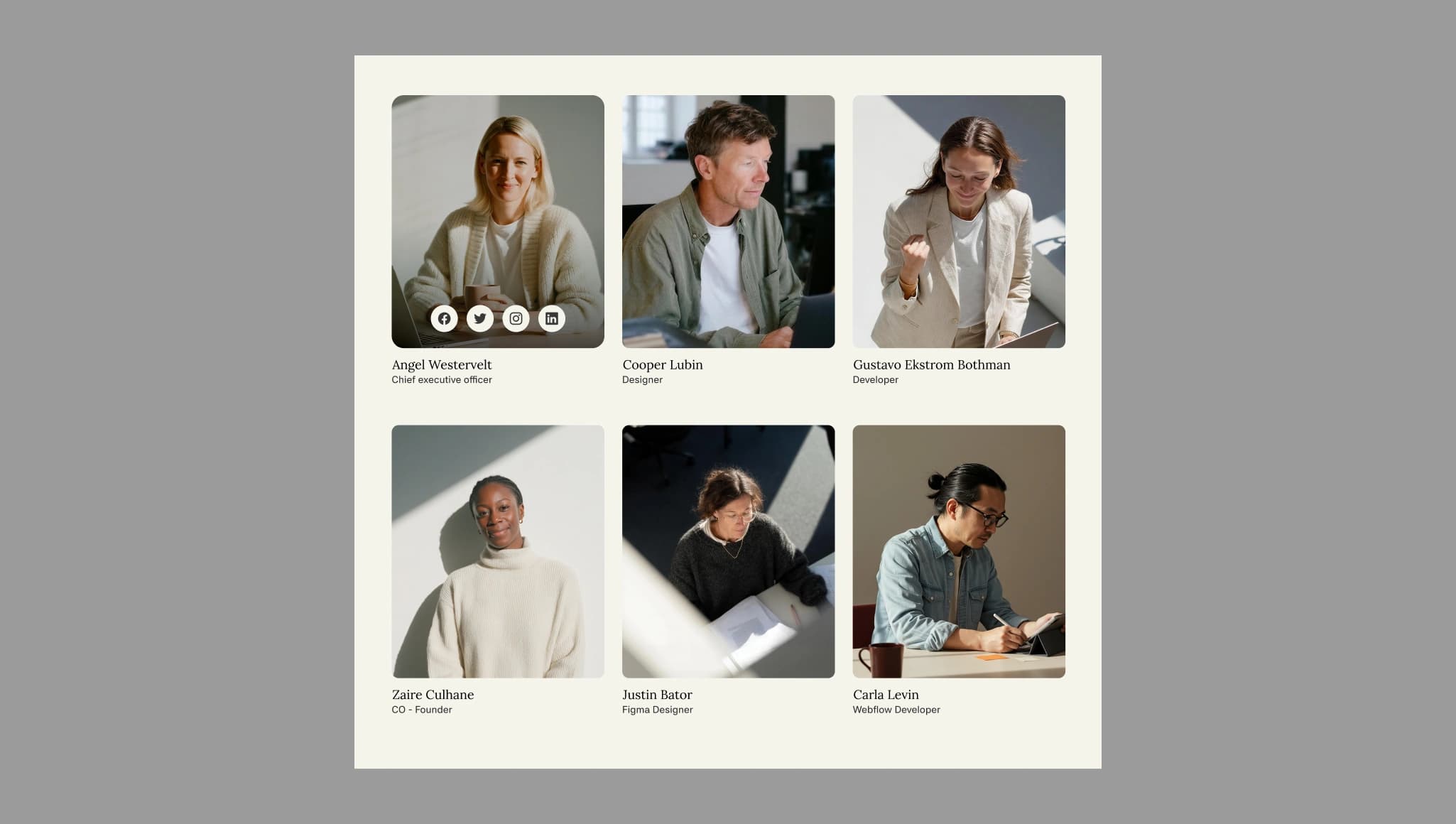 About Us — Team 01 website section preview